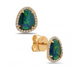 14KY Black Opal & Diamond Earrings