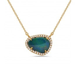 14KY Black Opal & Diamond Halo Necklace