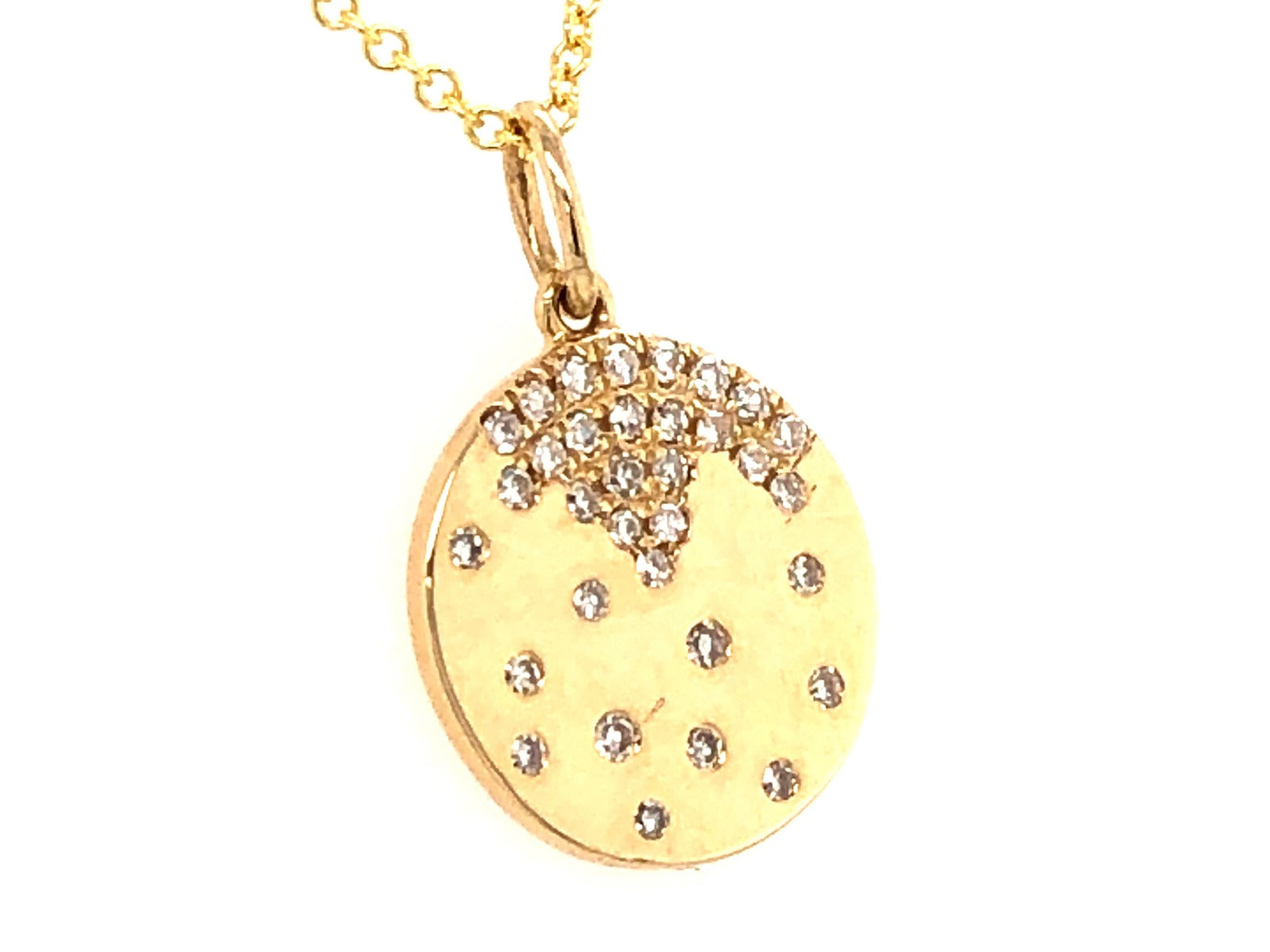 14KY Confetti Round Diamond Disc Pendant