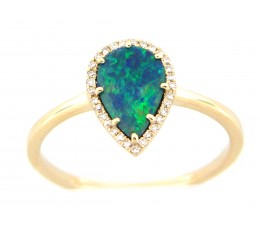 14KY Black Opal & Diamond Halo Ring