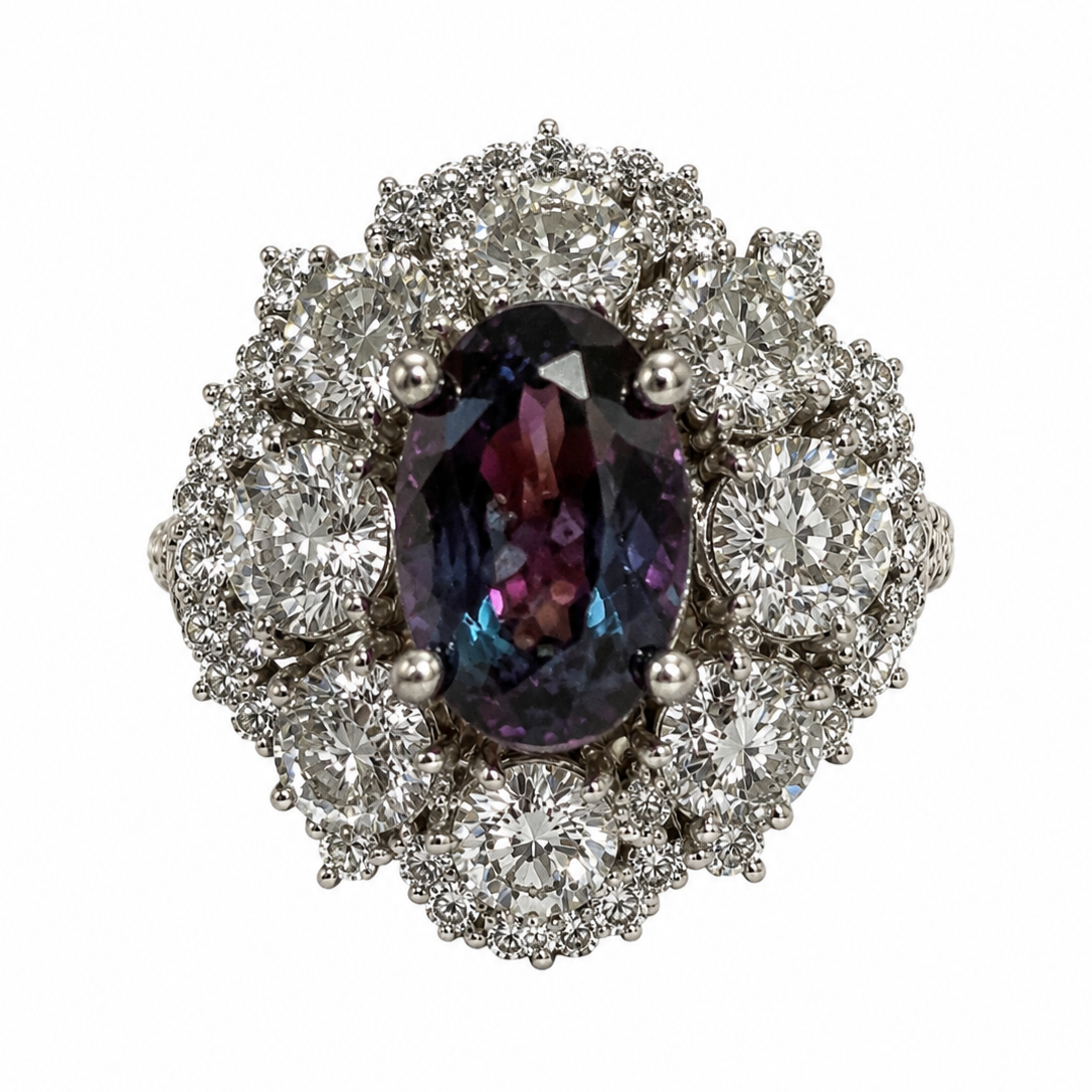 Platinum Vintage Alexandrite and Diamond Ring