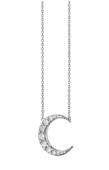 SS Moonstone Midi Crescent Moon Necklace With Sapphires