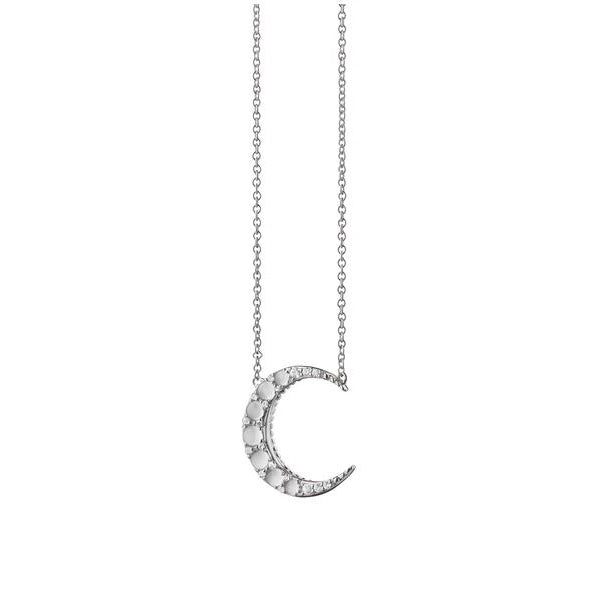 SS Moonstone Midi Crescent Moon Necklace With Sapphires