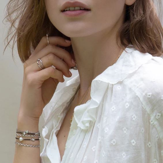 SS Sun, Moon And Stars Moonstone And White Sapphire Steel Chain Bracelet