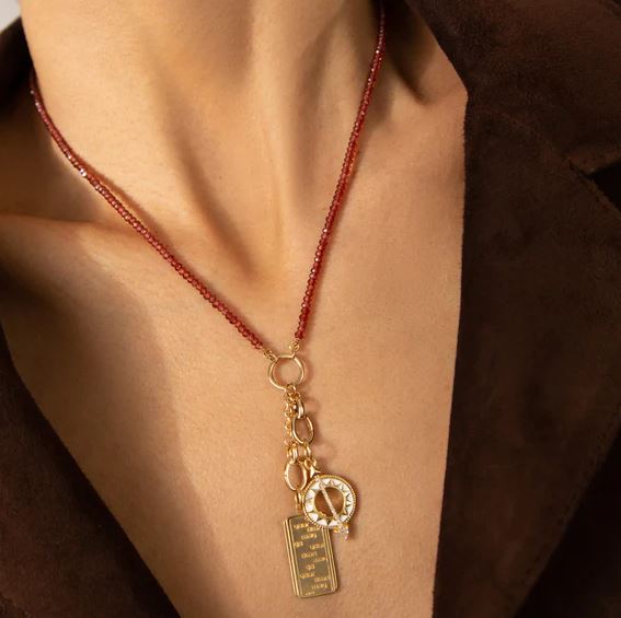 18KY "Design Your Own" Garnet Charm Chain Necklace, 2 Charm Stations