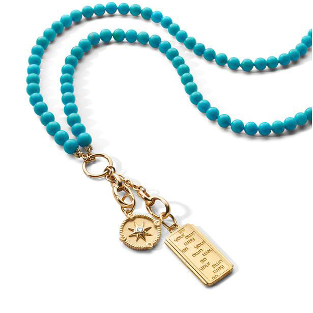 18KY "Design Your Own" Turquoise Necklace, 2 Charm Stations