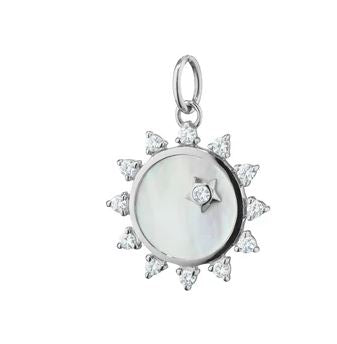 SS Mini Mother Of Pearl Sapphire "Happiness" Sun Charm