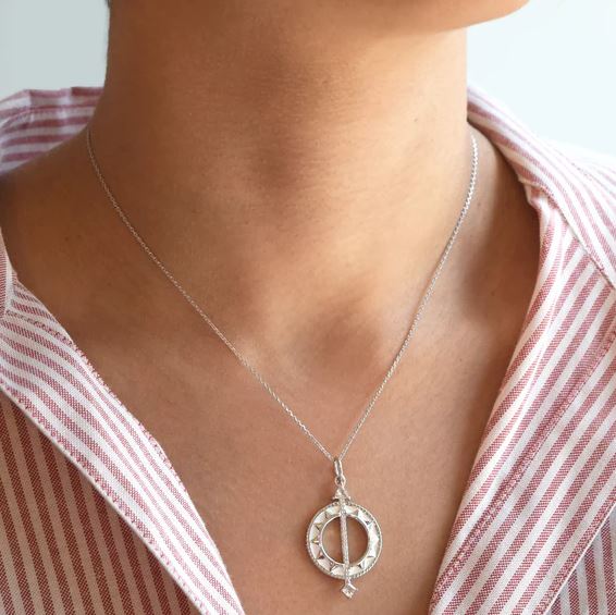 SS White Enamel Sundial Charm - Time Is Precious