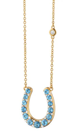18KY The Horseshoe Necklace With Aquamarine And Diamonds