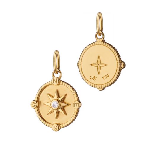 18KY Mini "Adventure" CompaSS 18K Gold Charm With Diamond