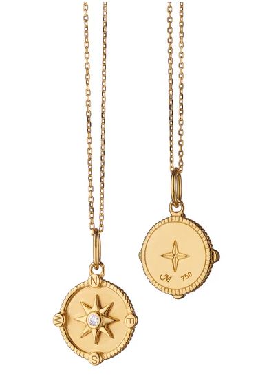 18KY Mini "Adventure" CompaSS 18K Gold Charm With Diamond