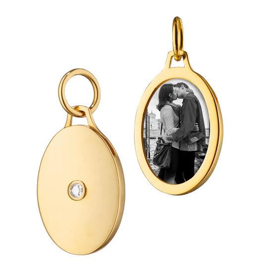 18KY Oval Half Locket With Diamond