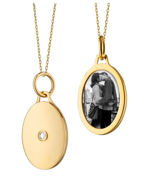 18KY Oval Half Locket With Diamond