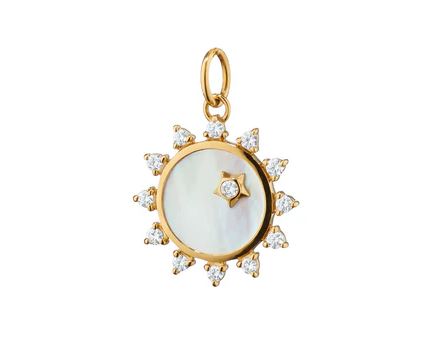 18KY Mini Mother Of Pearl Diamond "Happiness" Sun Charm