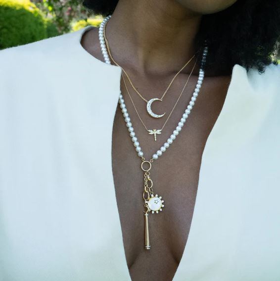 18KY Mini Mother Of Pearl Diamond "Happiness" Sun Charm