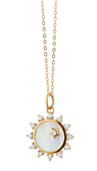 18KY Mini Mother Of Pearl Diamond "Happiness" Sun Charm