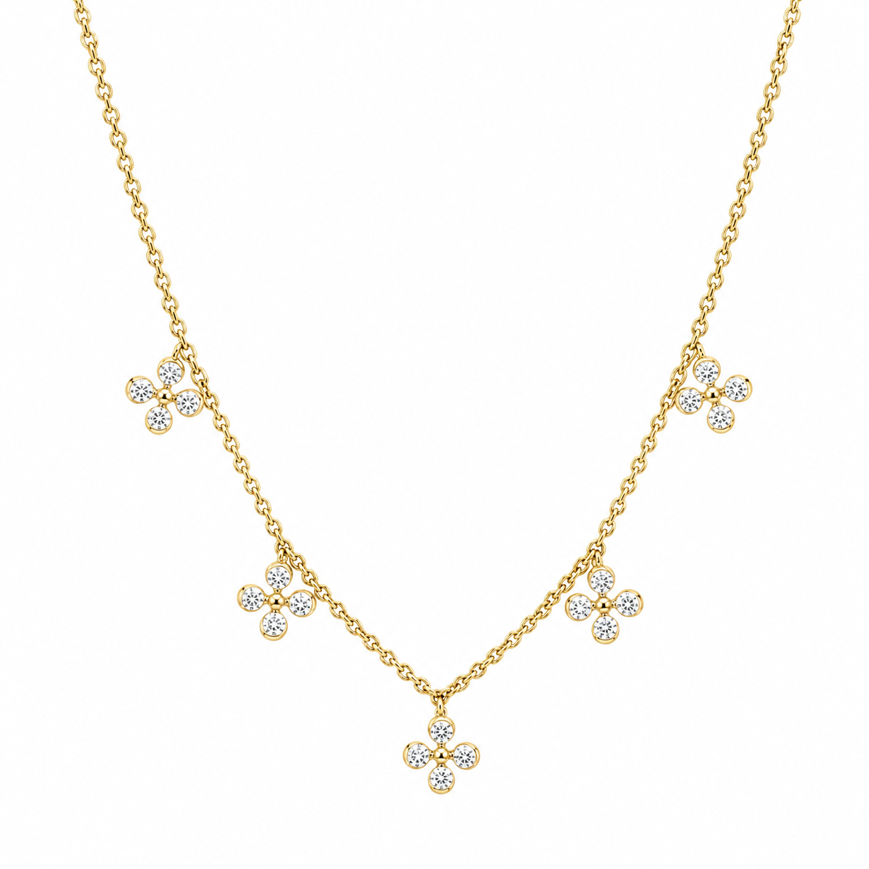 18KY Parade Five Stationed Flower Diamond Necklace