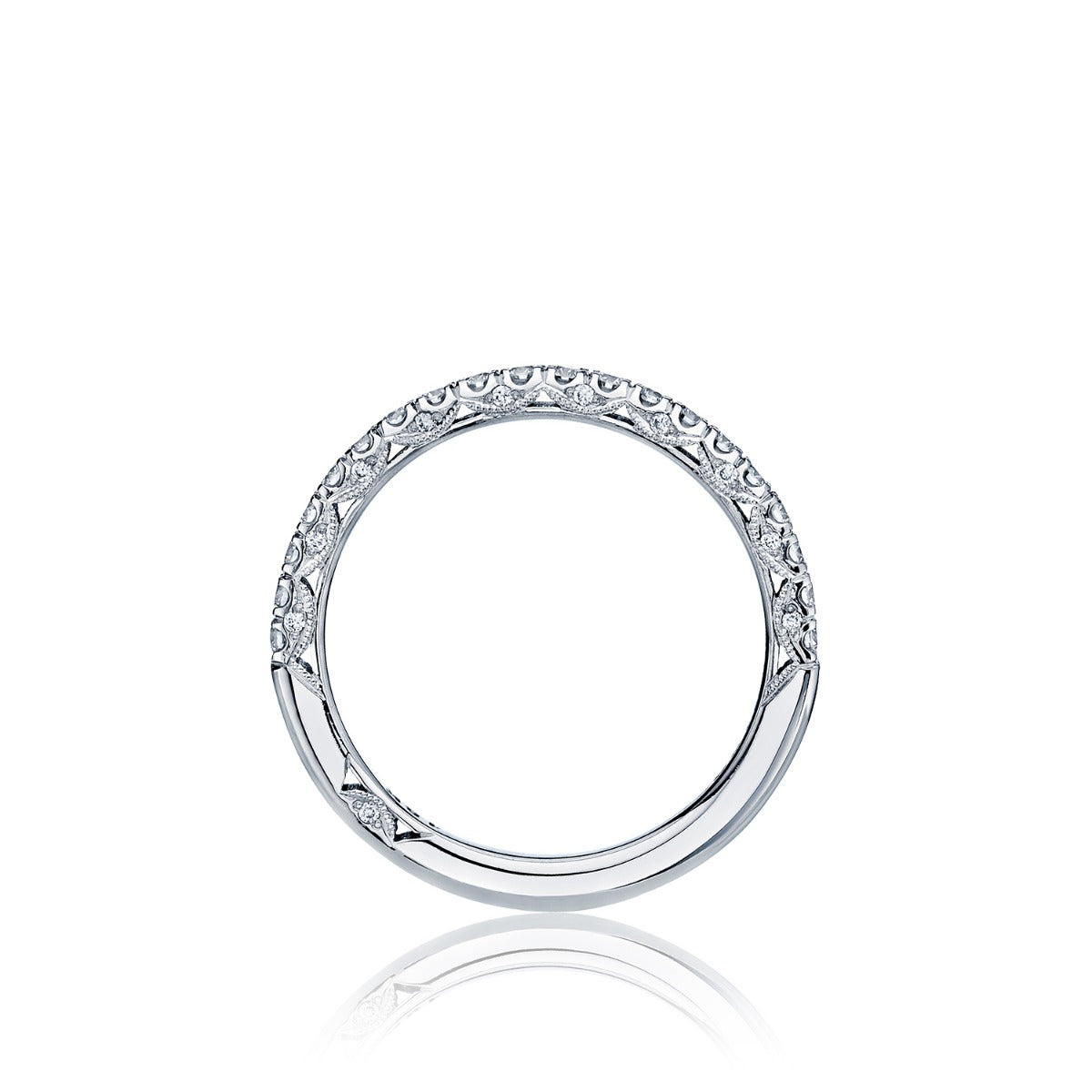 18KW Petite Crescent French Pavé Diamond Wedding Band