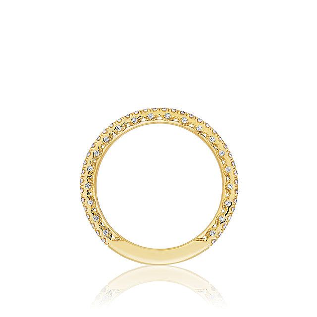 18KY Petite Crescent French Pavé Diamond Wedding Band