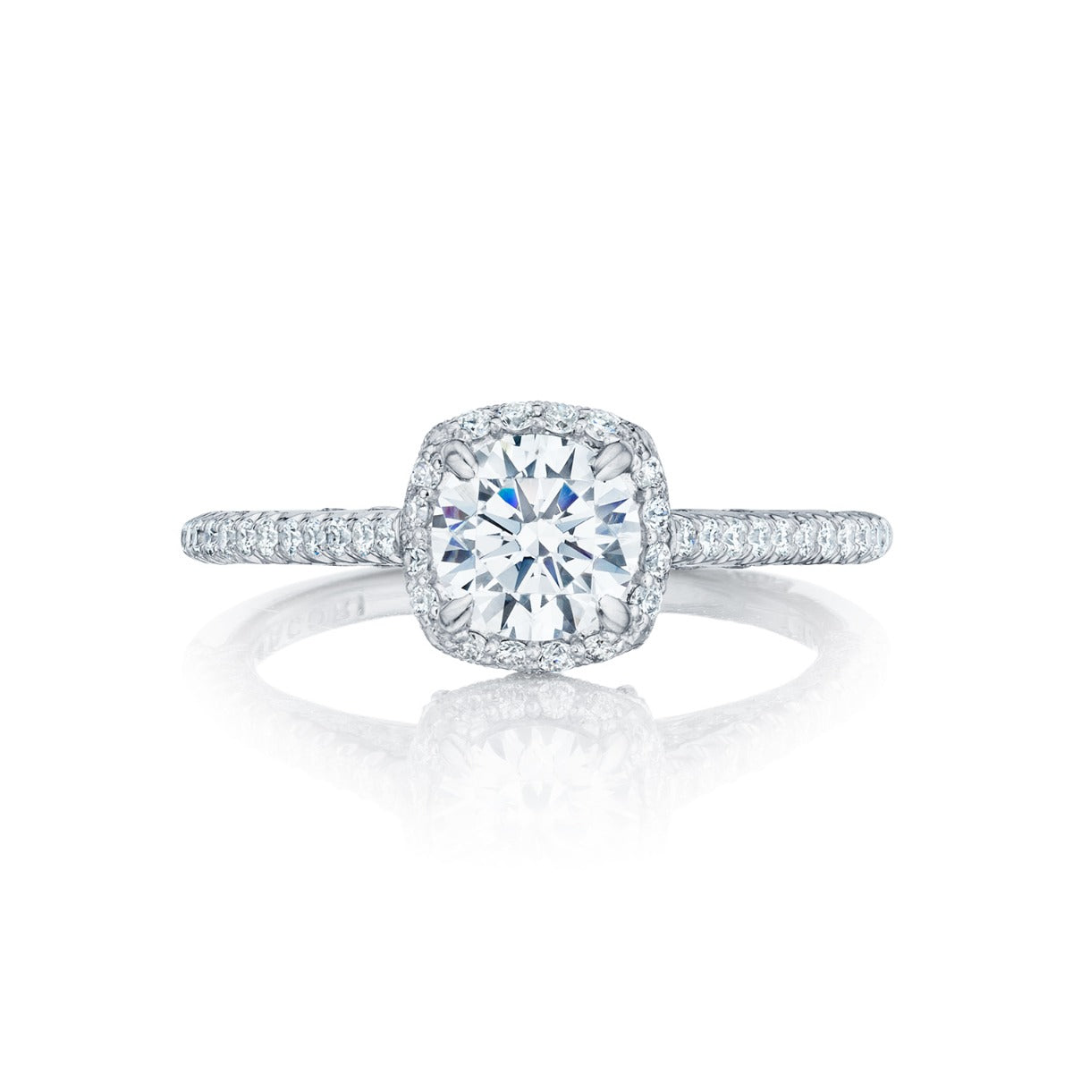 Platinum Petite Crescent Round With Cushion Bloom Engagement Ring