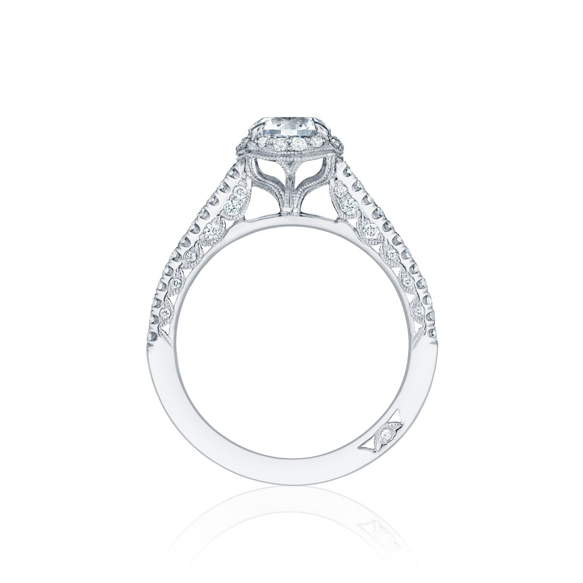 Platinum Petite Crescent Round With Cushion Bloom Engagement Ring