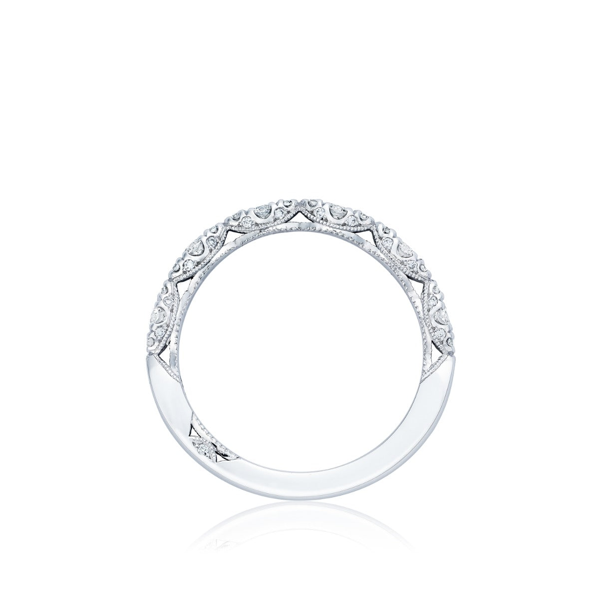18KW Petite Crescent Marquise Shape Design Detail Wedding Band