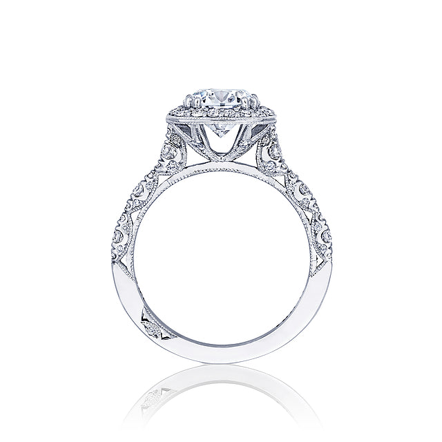 18KW Petite Crescent Round With Cushion Bloom Engagement Ring