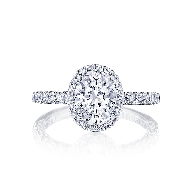 18KW Petite Crescent Oval Bloom Engagement Ring