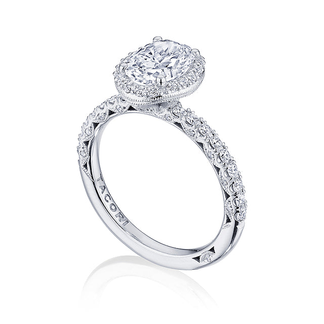 18KW Petite Crescent Oval Bloom Engagement Ring