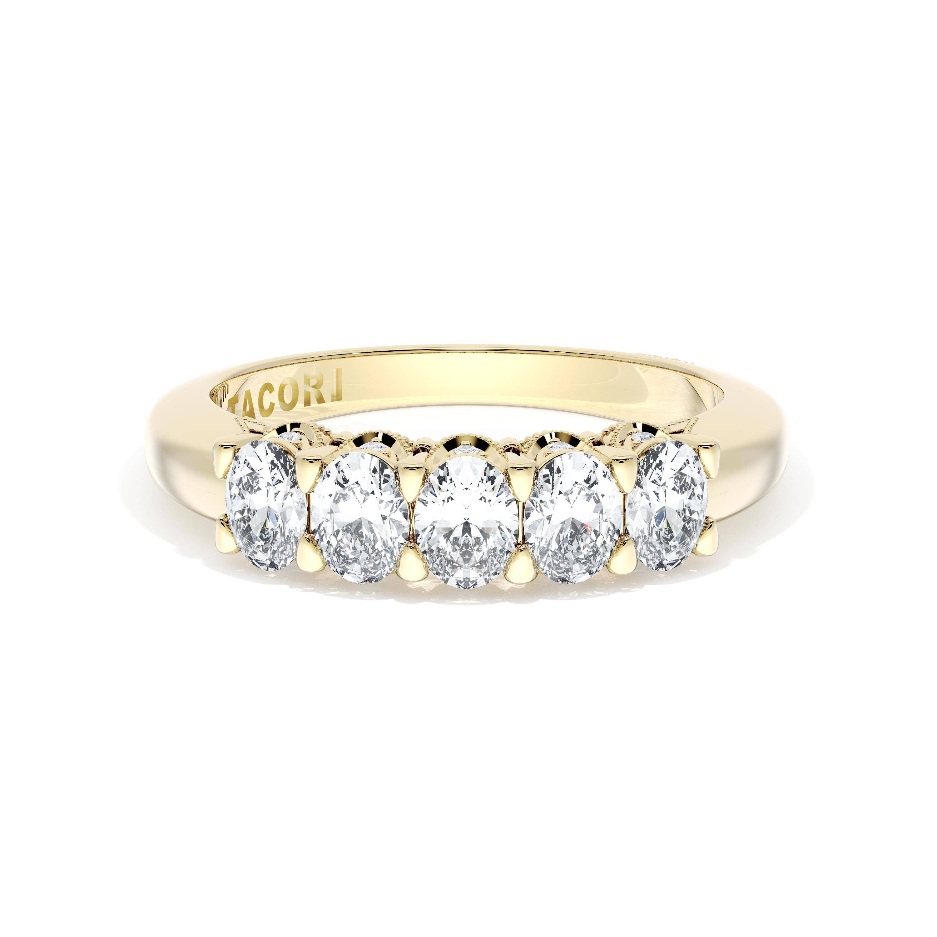 18K YELLOW GOLD 5 STONE OVAL BAND