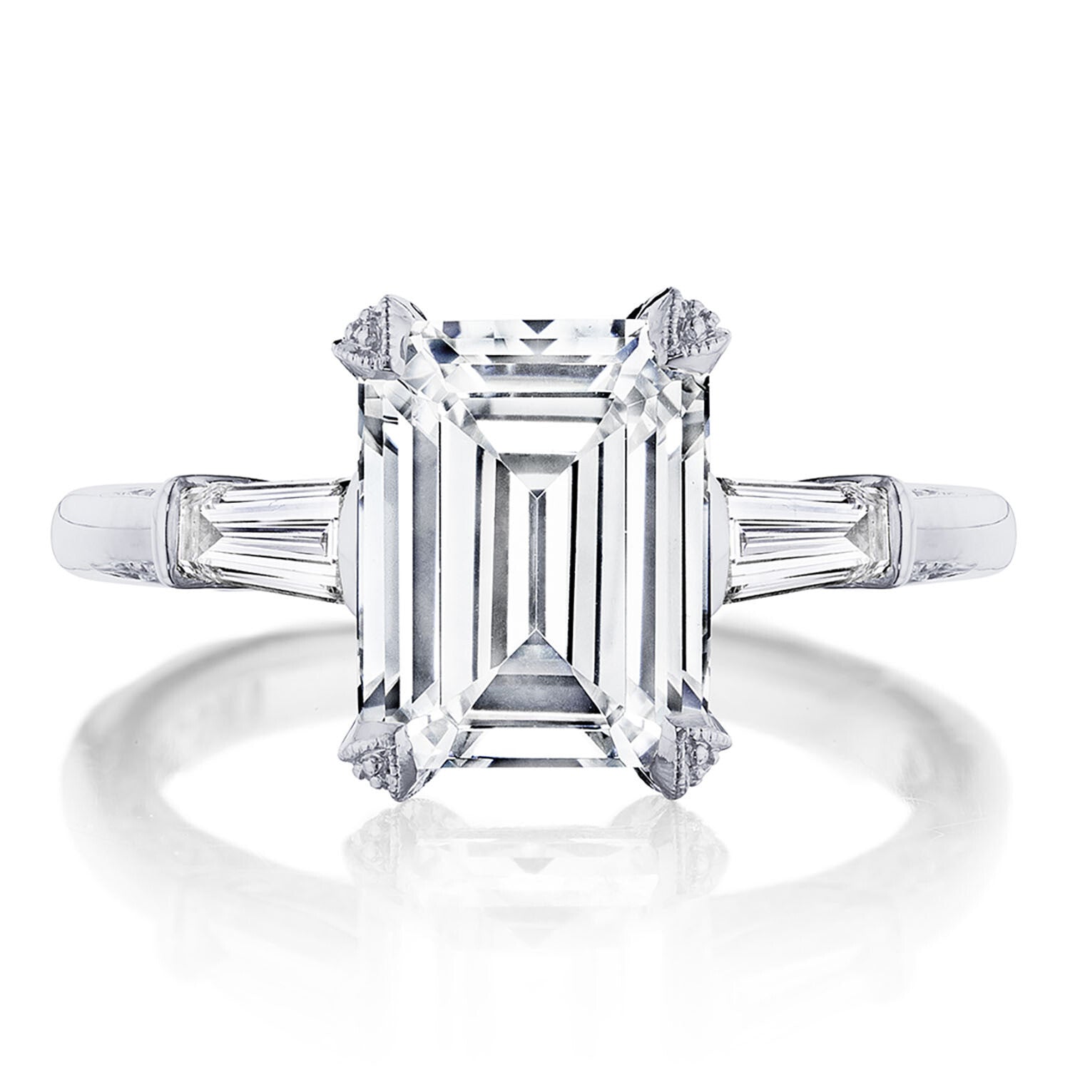 Platinum Tacori Simply Royal 3ct Emerald Cut Three Stone Engagement Ring