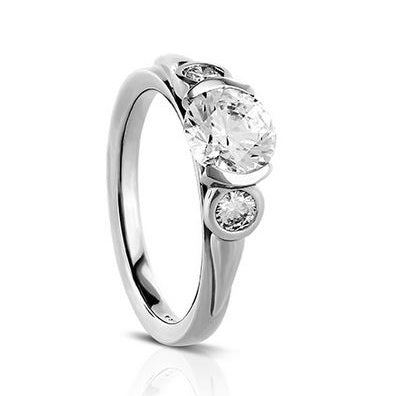 18KW 3 Stone Semi-Bezel Diamond Engagement Semi-Mount Ring