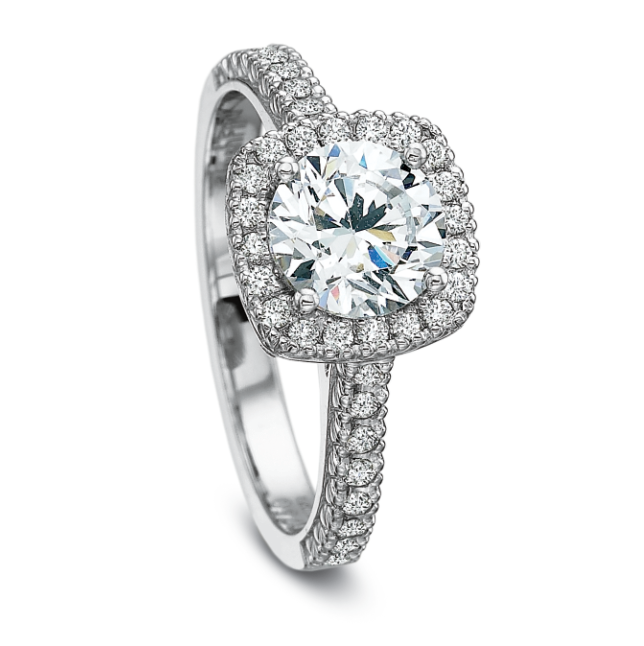 18KW Petite Flushfit Cushion Halo Diamond Semi-Mount Ring