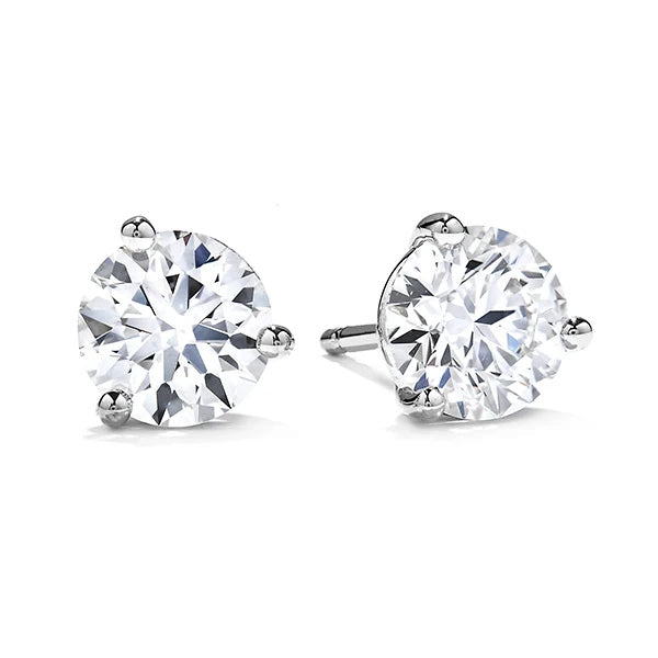18KW Hearts On Fire Three Prong Diamond Stud Earrings