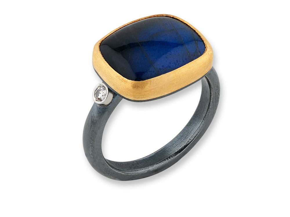 SS/24KY Kami Cabachon Labradorite Onyx Doublet Ring