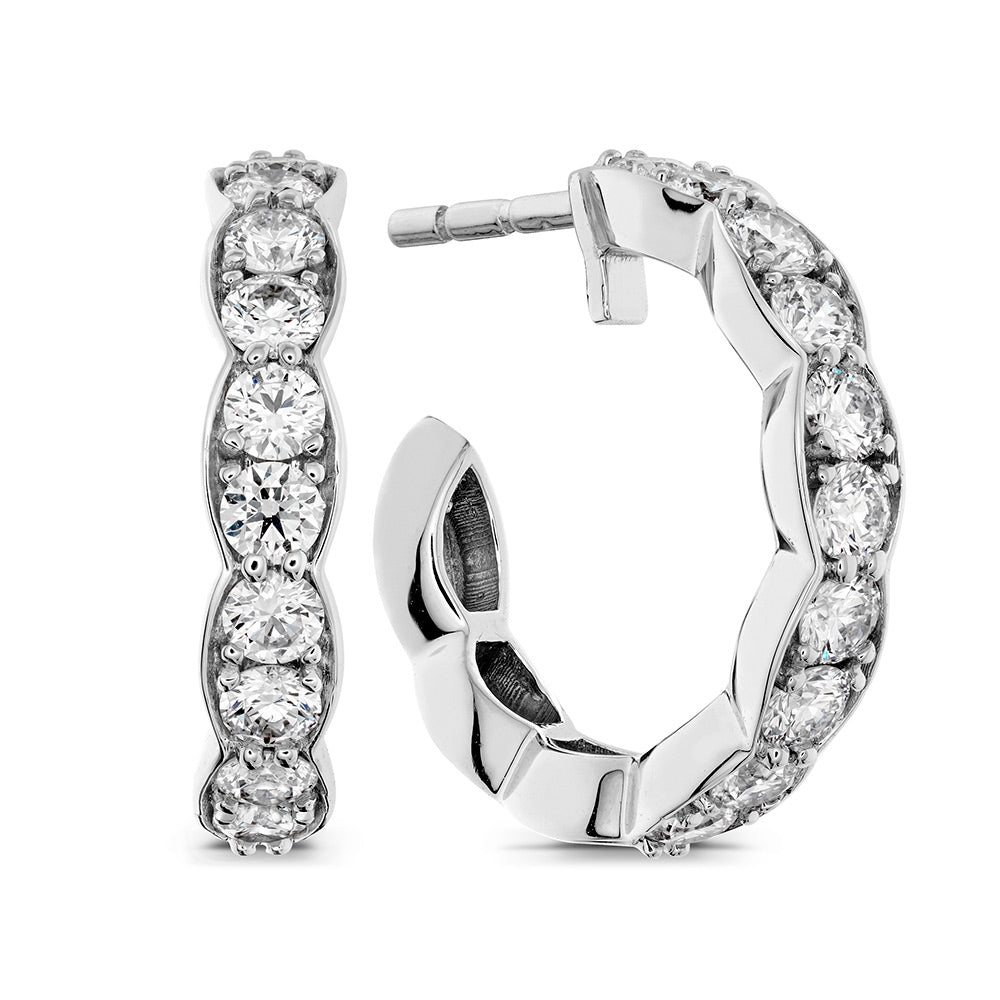 18KW "Lorelei" Floral Diamond Hoop Earrings