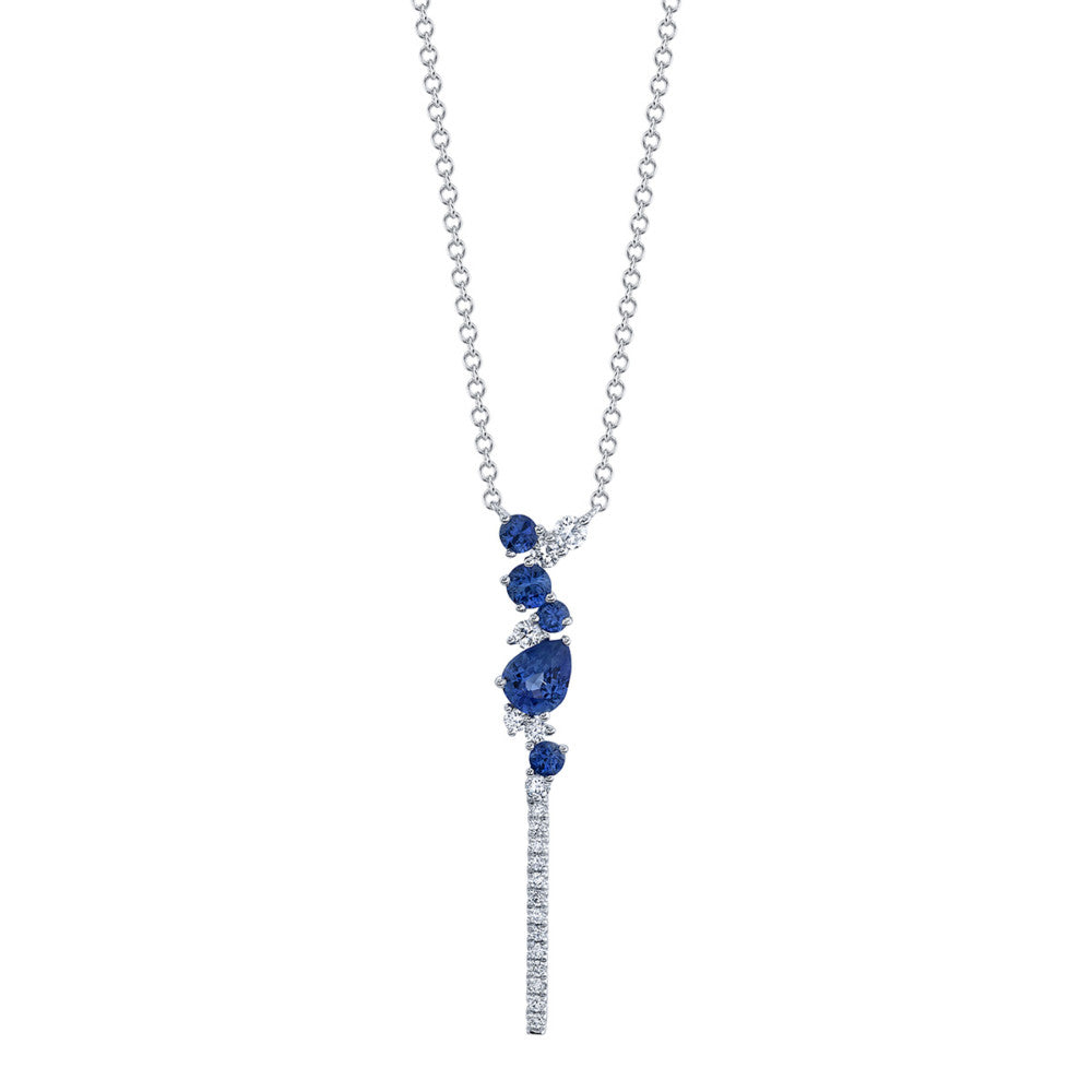 18KW Diamond And Blue Sapphire Necklace