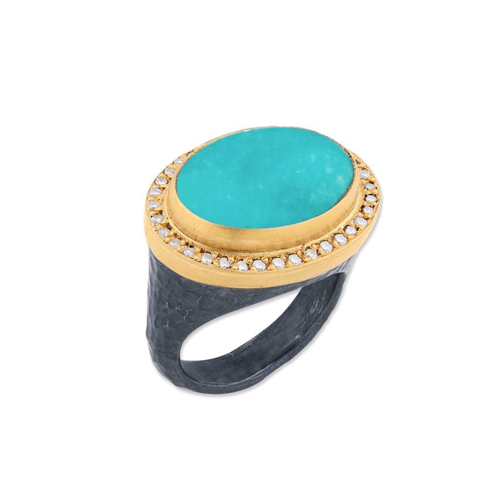 SS/24KY Cabachon Sleeping Beauty Turquoise Diamond Pompei Ring