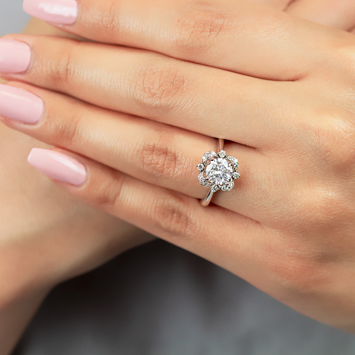 18KW "Hemera" Halo Diamond Semi-Mount Ring