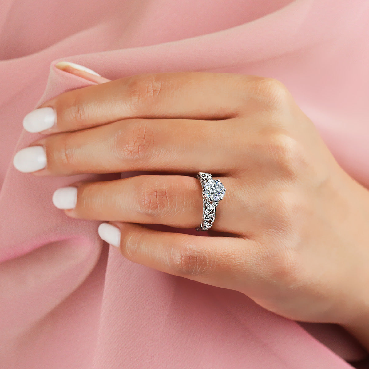 18KW "Lyria" Filigree Diamond Semi-Mount Ring