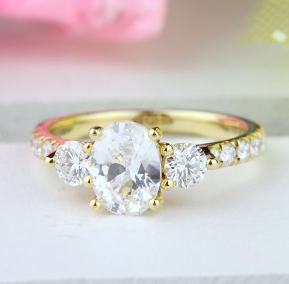 18KY "New Classic" 3 Stone Diamond Semi-Mount Engagement Ring