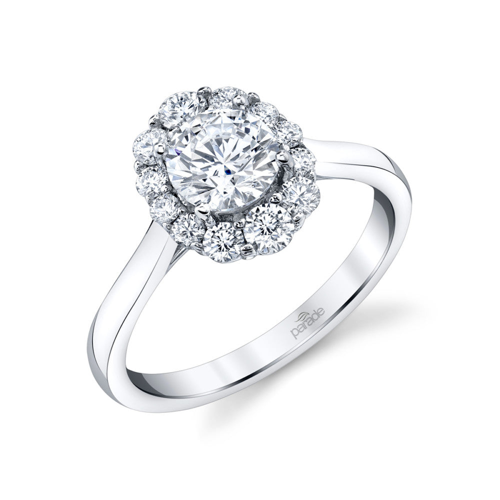 18KY "New Classic" Oval Halo Diamond Engagement Semi-Mount Ring