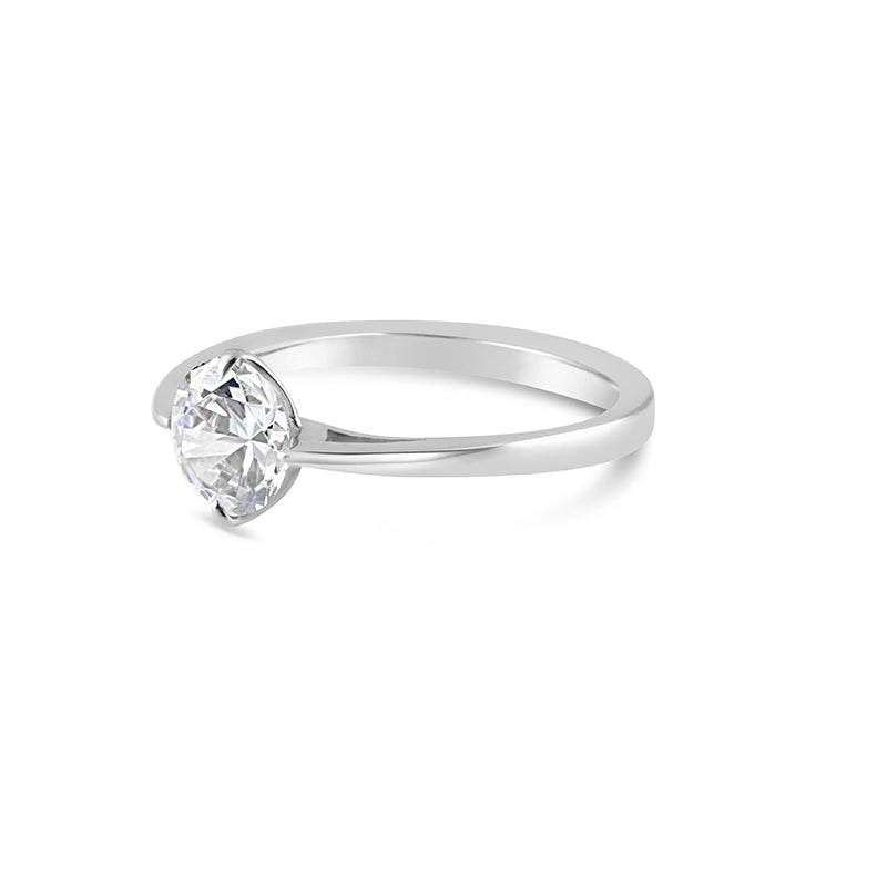 18KW Offset 4 Prong Diamond Engagement Semi-Mount Ring