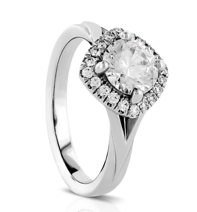 18KW Kite Set Cushion Halo Diamond Engagement Semi-Mount Ring