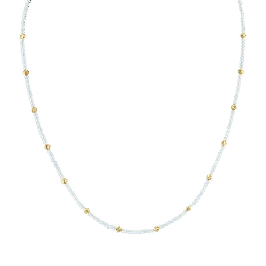 18KY SKY Blue Topaz Strie Detail Cushion Briolette Beads