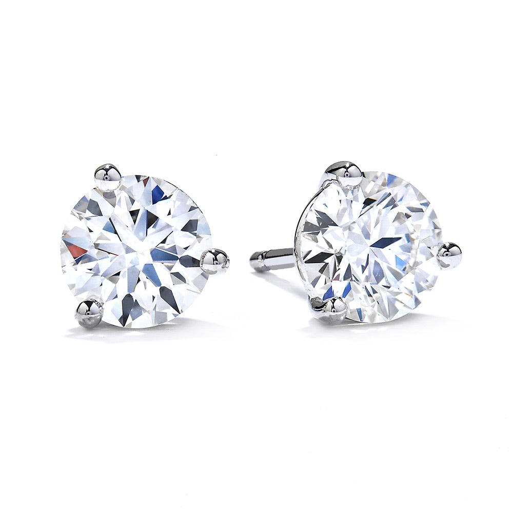 18KW Hearts On Fire Three Prong Diamond Stud Earrings