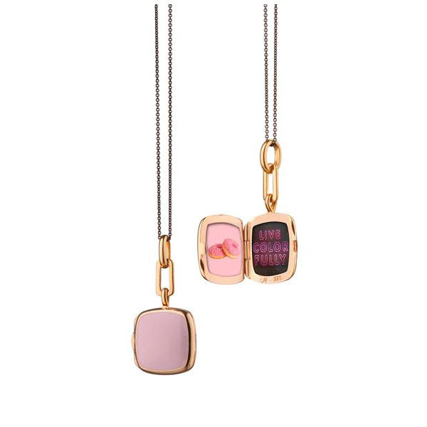 Pink Enamel Vermeil Cushion Locket