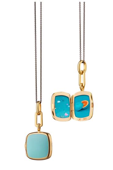 Turquoise Enamel Vermeil Cushion Locket