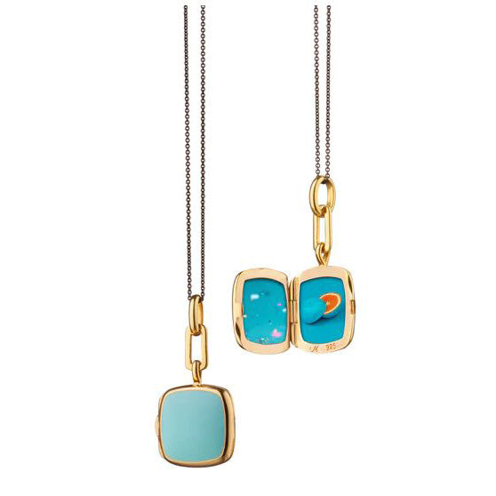 Turquoise Enamel Vermeil Cushion Locket