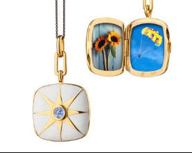 White Enamel Vermeil Cushion Locket With Blue Sapphire